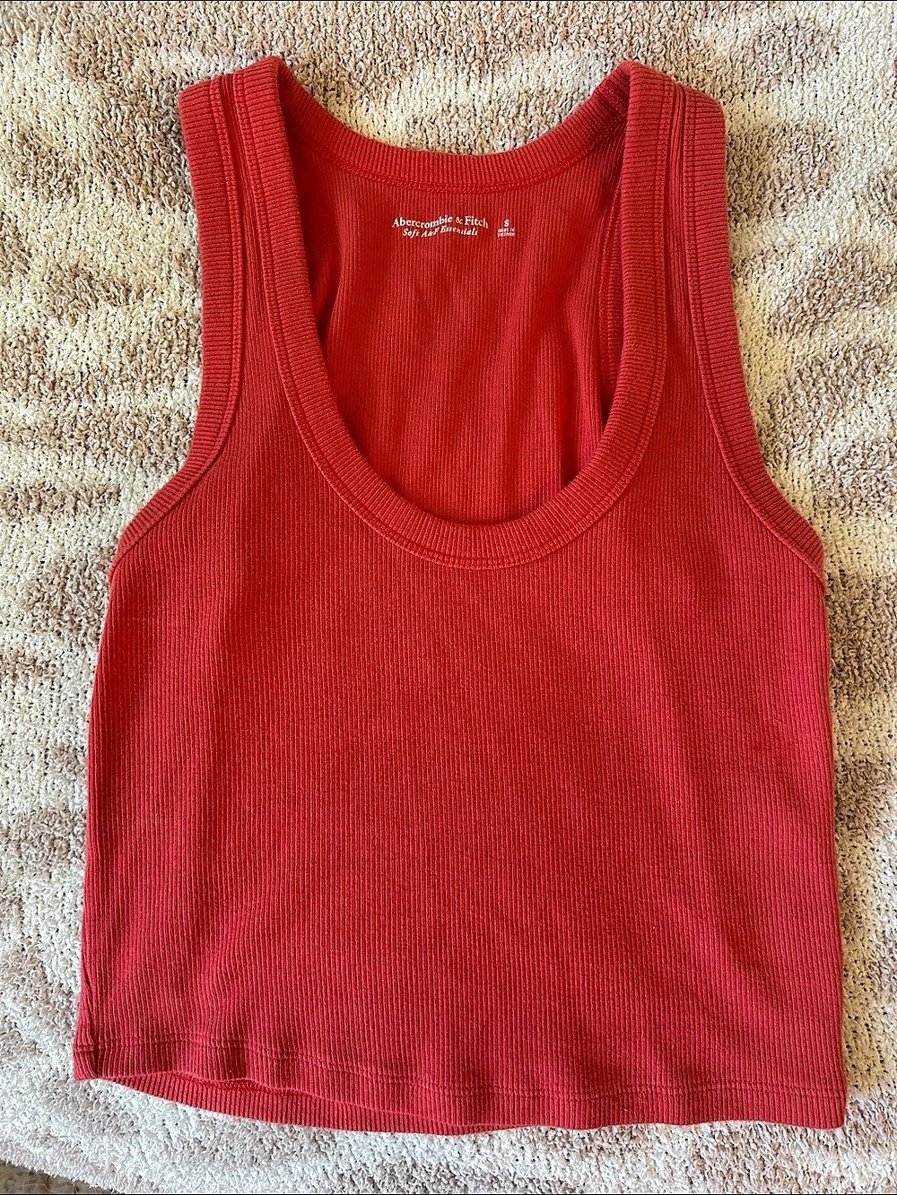 Abercrombie & Fitch Soft A&F Essentials Ribbed Scoop Neck Tank Top Tank Top Red